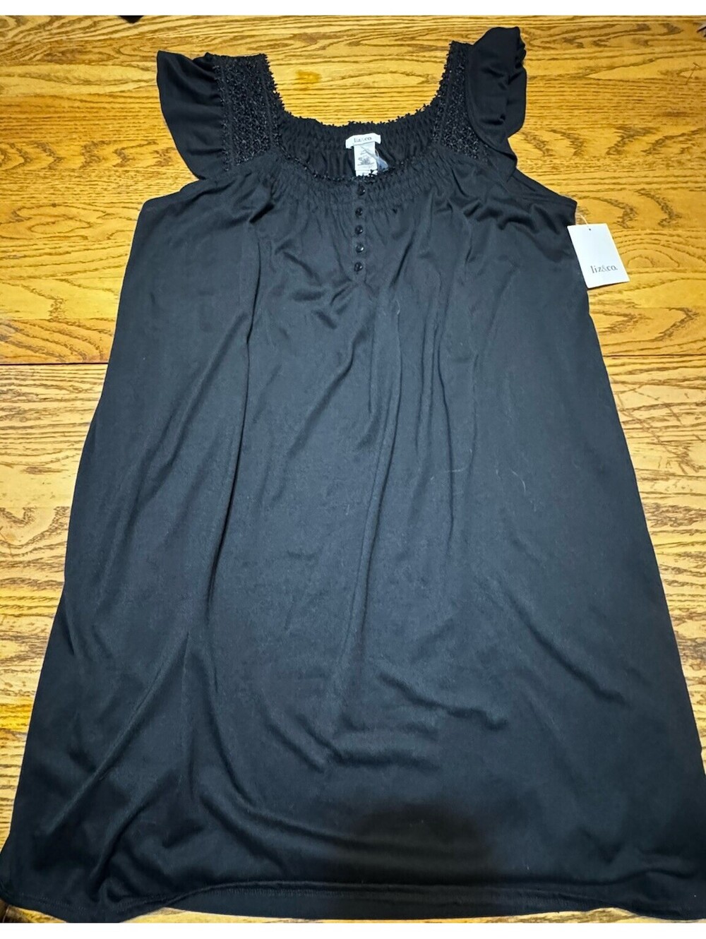 Liz & Co Womens Nightgown Large Black NWT Lace Trim Short Sleeve Sleep Dress